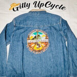 NWT Upcycled Levi's jean shirt with tan corduroy collar & western appliques "M"